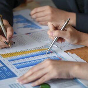 Close-up shot of Accountants are reviewing company information.